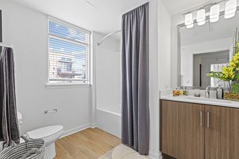 Bathroom with shower curtains